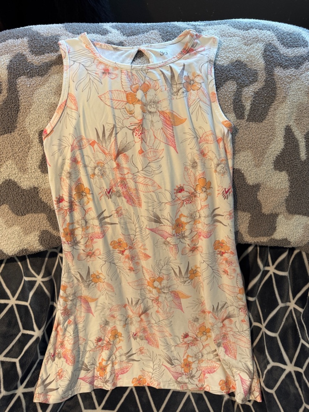 Sleeveless Floral Dress - Cream with Orange & Pink Floral